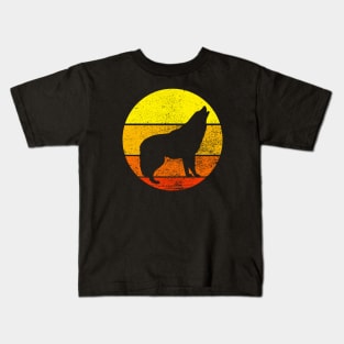 wolf lover retro vintage sunset Kids T-Shirt